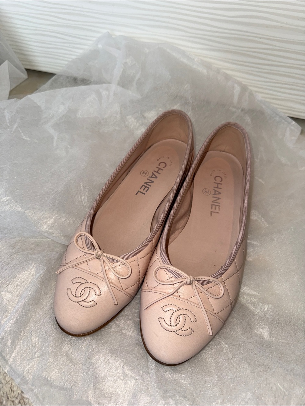 Chanel Quilted Ballet Flats in baby Pink 37